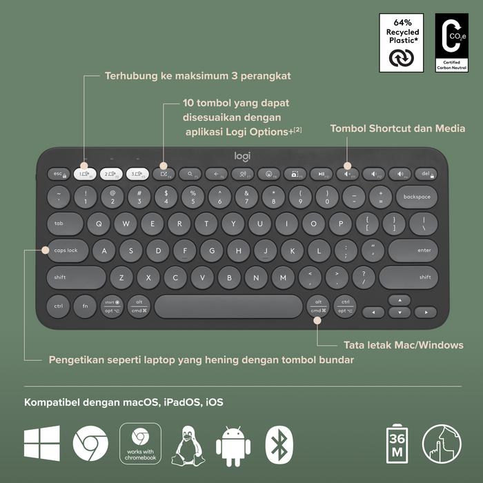 Logitech K380S Pebble Keys 2 Tonal - Graphite