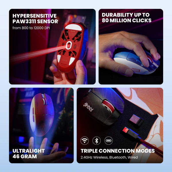 REXUS RIVA RX120 Marvel Edition Mouse Gaming Wireless - Spiderman
