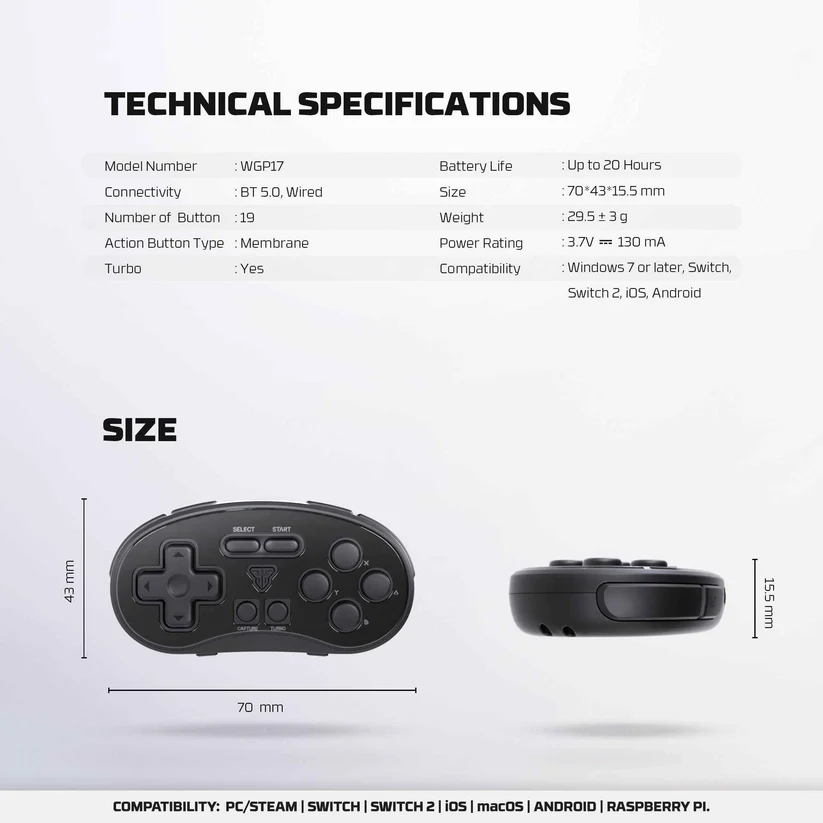 Fantech Mini Gamepad Wireless EOS Mini WGP17 - Black