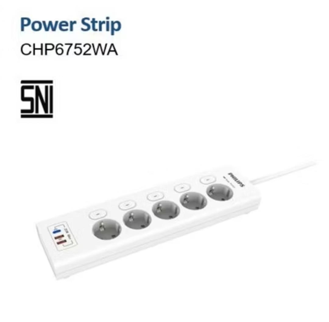 Philips Surge Protection 450J, 4000W, Power Strip 5 Socket USB PD 20W CHP6752WA