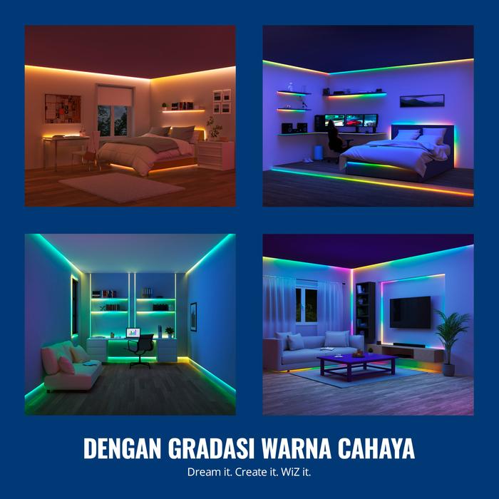 WiZ Lampu Smart LED Strip Starter Kit WiFi RGBIC Adaptor Lampu Hias TV 5M