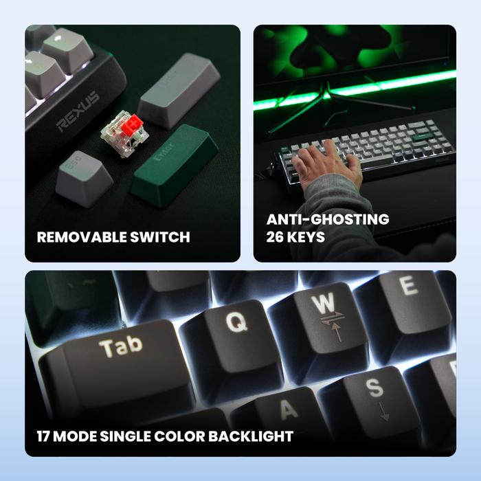 Rexus KX3 V2 Keyboard Gaming Dark Grey Switch Blue