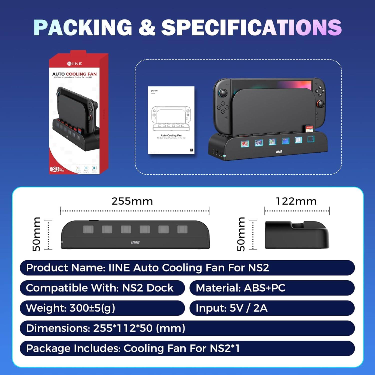 IINE Docking Station With Cooling Fan for Switch 2 (L1259)