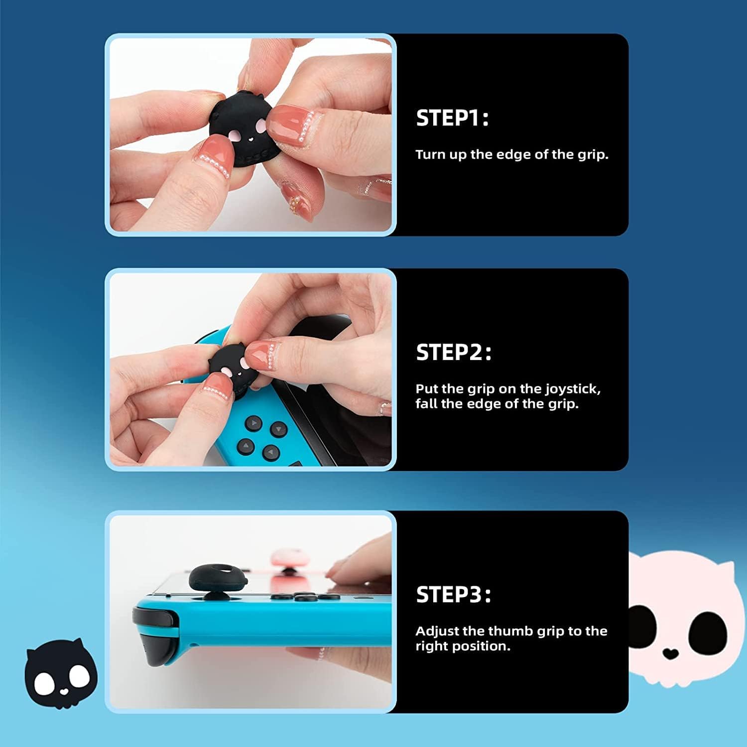 Geekshare Ns2 Sweet Heart Skull Thumb Grips Black White Y-141