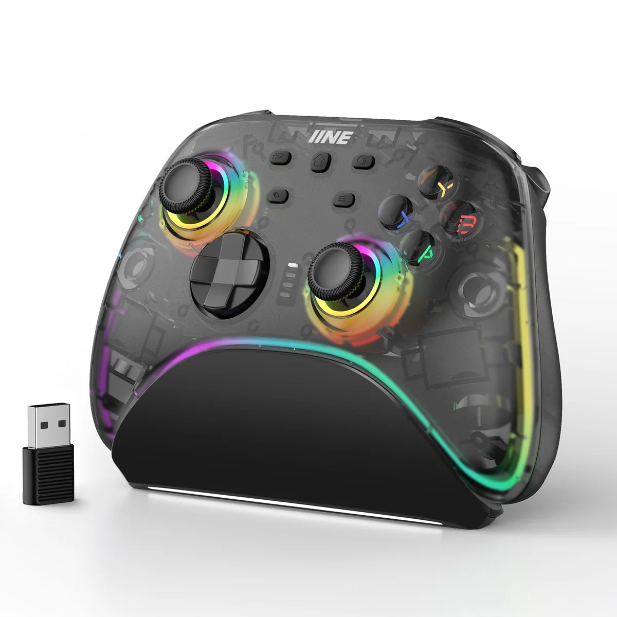 Iine Hecate Transparent Black Wireless Controller With Charging Dock L1044