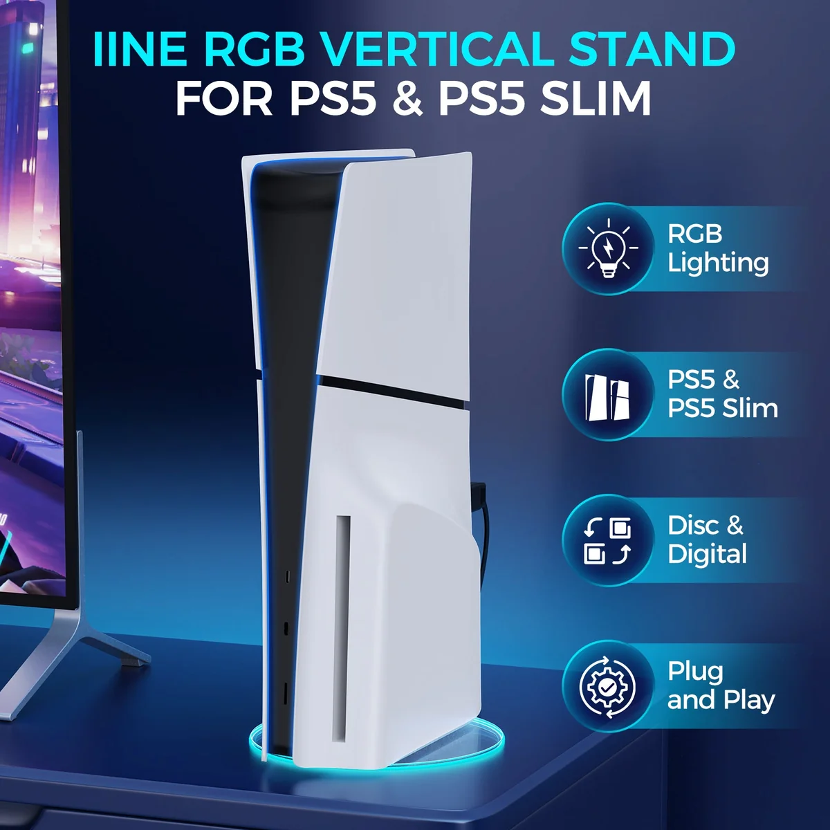 Iine Illuminated Vertical Stand For Ps5 Slim&Ps5 L986