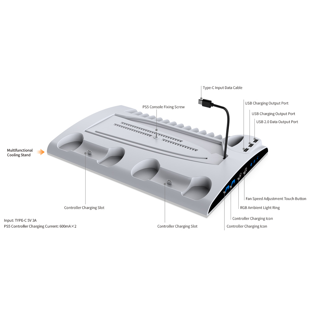 HOZKAII Multifunctional Cooling dan Charging Stand for PS5