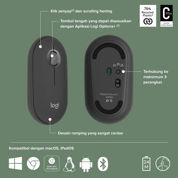 Logitech M350S Pebble 2 Tonal Wireless Mouse - Black