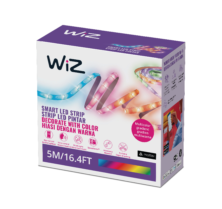 WiZ Lampu Smart LED Strip Starter Kit WiFi RGBIC Adaptor Lampu Hias TV 5M